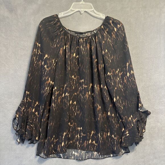 Kobi Halperin Tops - Kobi Halperin 100% Silk Animal Print Ruffle Sleeve Top Womens Size M Brown Fairy